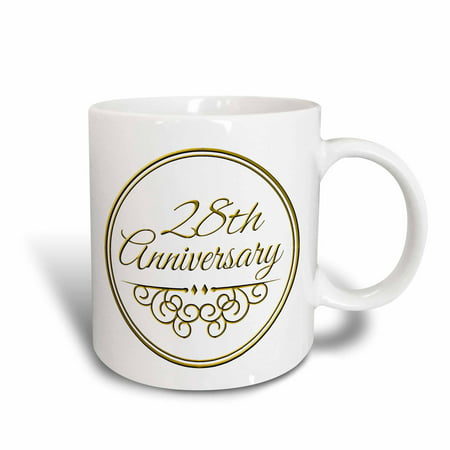 3dRose 28th Anniversary gift - gold text for celebrating wedding anniversaries - 28 years married together, Ceramic Mug,