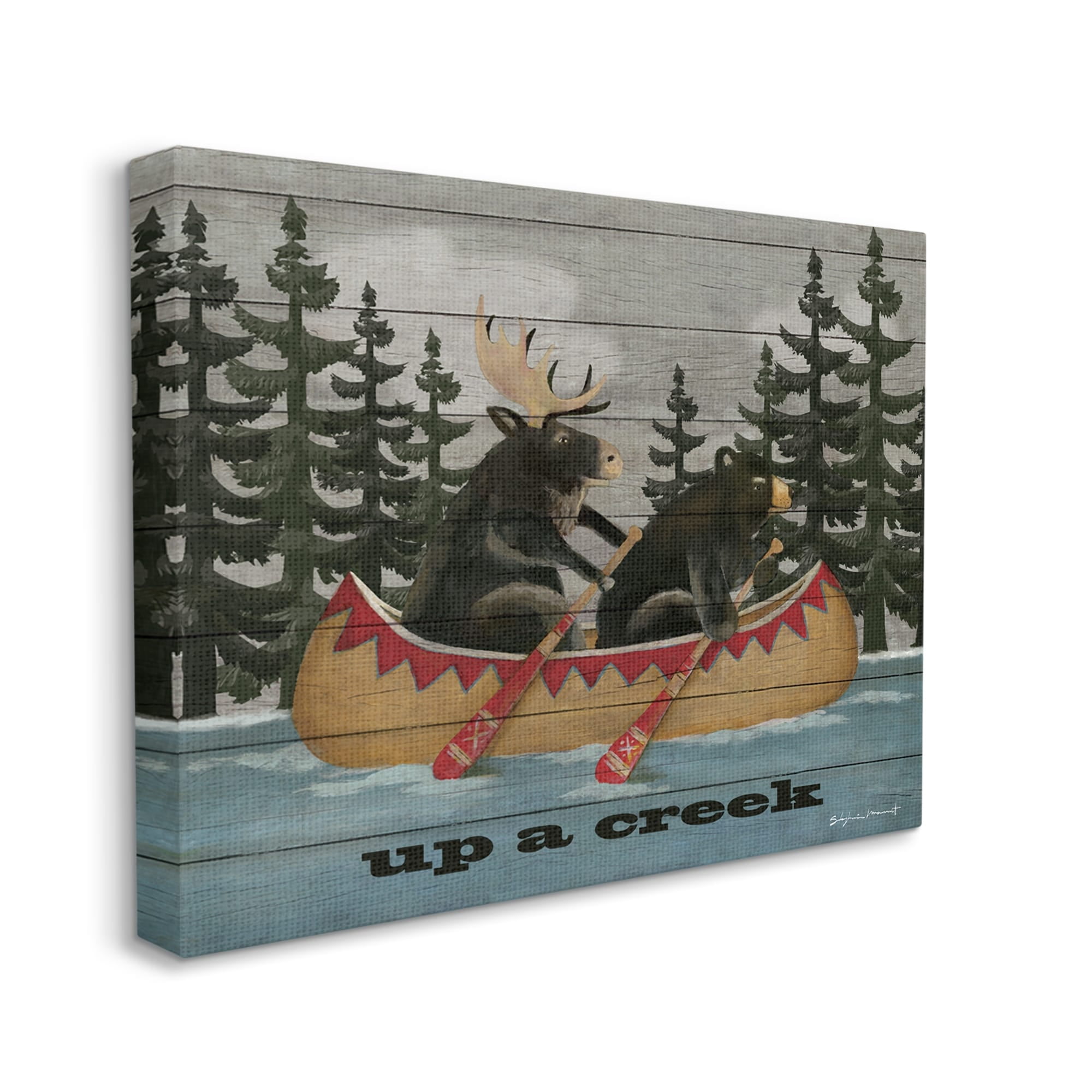 Stupell Up A Creek Woodland Cabin Canoe Transportation Painting Gallery Wrapped Canvas Print Wall Art