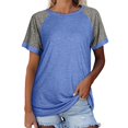 thumbnail image 2 of Baqcunre Womens T Shirts Ladies Summer Casual Loose Round Neck Large Size Stitching Short Sleeve T Shirt Womens Short Sleeve Tops Womens Tops Blue L, 2 of 4