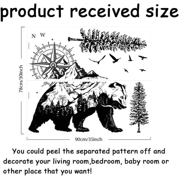 Mountain Forest Bear Wall Stickers Pine Tree Wall Decals Compass Decor Woodland Trees Wall Stickers Deer Forest Camping Decals
