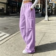 thumbnail image 5 of WIZUTIZ Women's Solid Color Wide Leg Jogger Pants High Rise Elastic Drawstring Waist Side Pockets Long Length Casual Trousers Comfy Soft Stretchy Everyday, 5 of 8