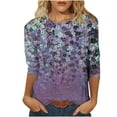thumbnail image 2 of ICHUANYI Clearance Women's Fashion Printed T-shirt Mid-length 3/4 Sleeves Blouse Round Neck Casual Tops(Purple, L) ICHUANYI WER2023080903774, 2 of 5