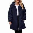 thumbnail image 2 of Women'S Long Sleeve Hooded Cardigan with Zipper Loose Plush Cardigan Jacket Women'S Plush Jacket Navy Blue M, 2 of 8