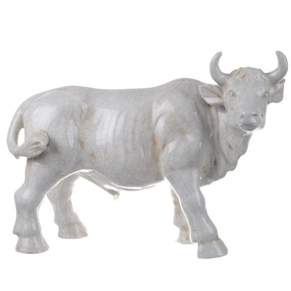 CC Home Furnishings Hector Bull Patina Ceramic Figurine - 17.5" - White