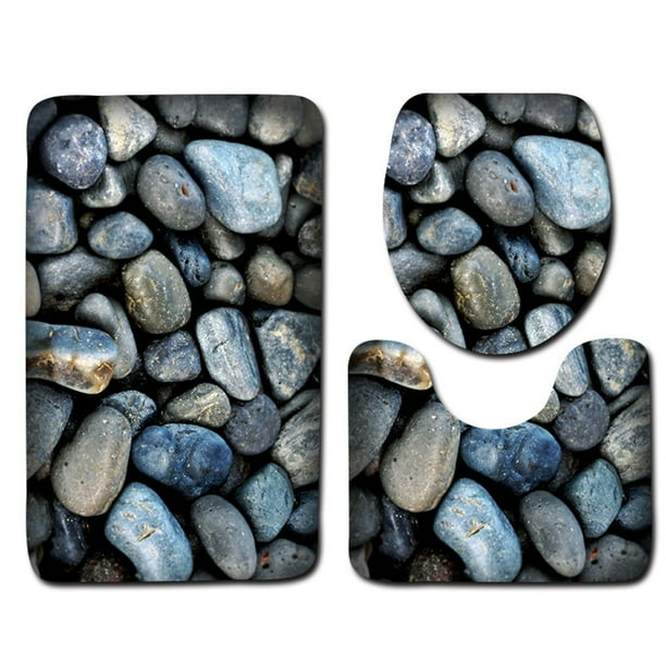 Juego de alfombras de baño con estampado de piedra 3D, alfombrillas de baño antideslizantes, alfombrillas decorativas para asiento de inodoro, alfombra 3 piezas seitruly JJ25267-10