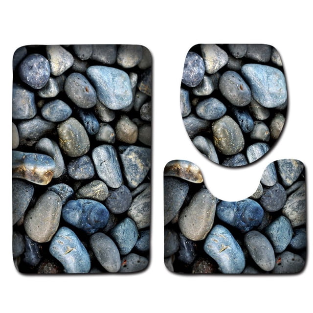 Juego de alfombras de baño con estampado de piedra 3D, alfombrillas de baño antideslizantes, alfombrillas decorativas para asiento de inodoro, alfombra 3 piezas Eigraketly JJ25267-10