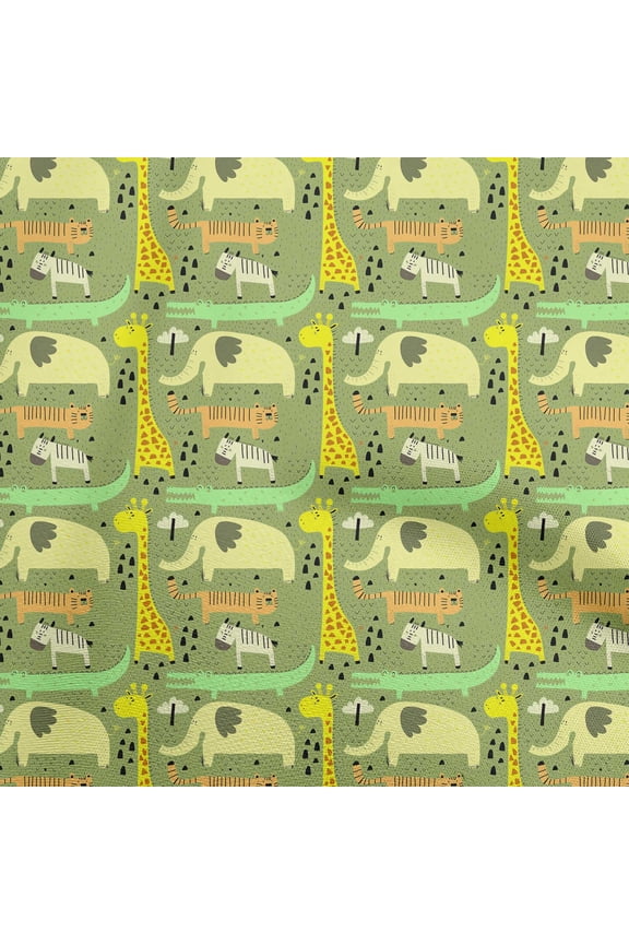 RayonLightGreenFabricKidsAnimalQuiltingSuppliesPrintSewingFabricByTheYard56InchWide
