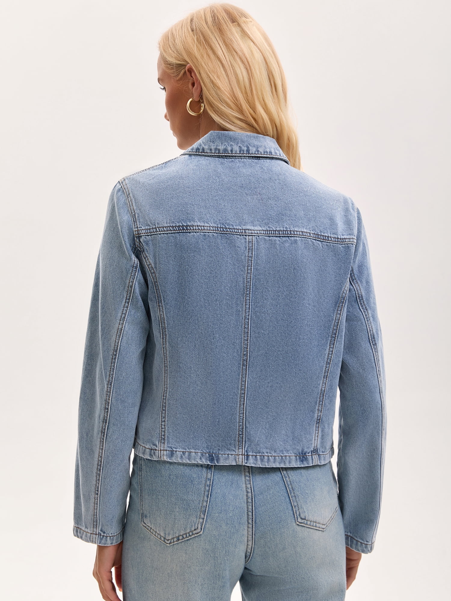 DARING DIVA Women's Lightweight Zip Up Collar Denim Jacket 2XL Light Blue