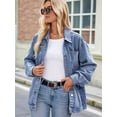 thumbnail image 6 of Women'S Oversized Button Up Shacket Long Sleeve Pockets Denim Jean Jacket Light Blue M, 6 of 8