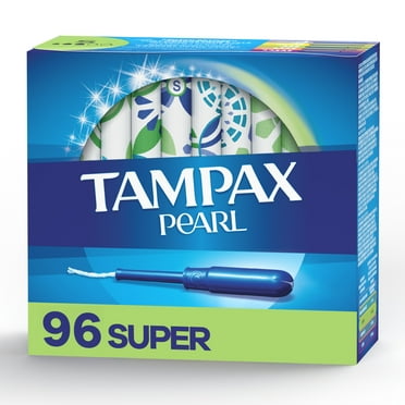 Tampax Pearl Tampons Super Absorbency with BPA-Free Plastic Applicator and LeakGuard Braid, Unscented, 96 Count
