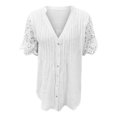 thumbnail image 6 of Clothes under $5 asdoklhq Womens Plus Size Tops Clearance,Women Solid V-Neck Lace Crochet Eyelet Short Sleeve Casual Shirts Blouses Tops, 6 of 7