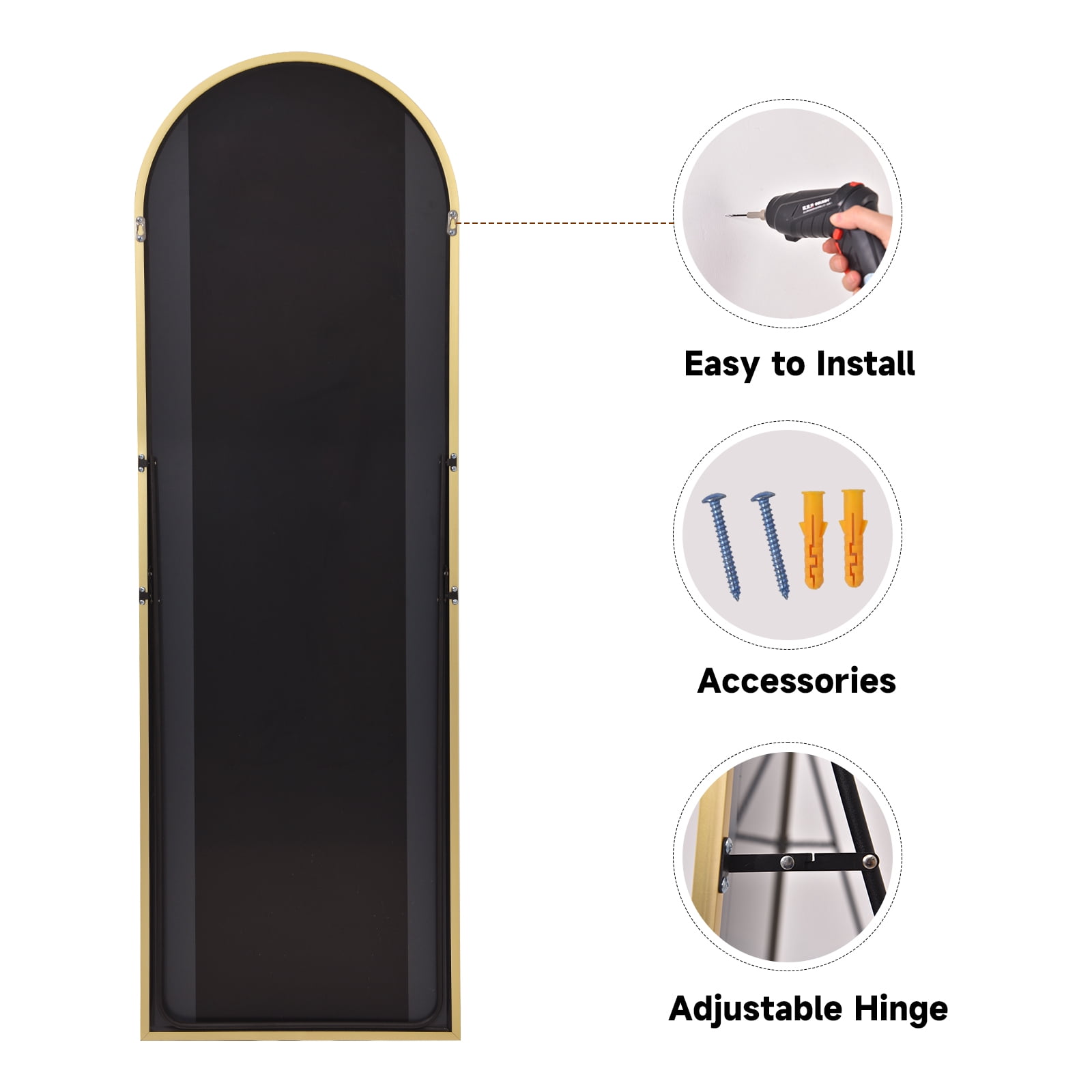 BEAUTYPEAK 59"x 16" Full Length Mirror Arched Standing Floor Mirror Full Body Mirror,Gold