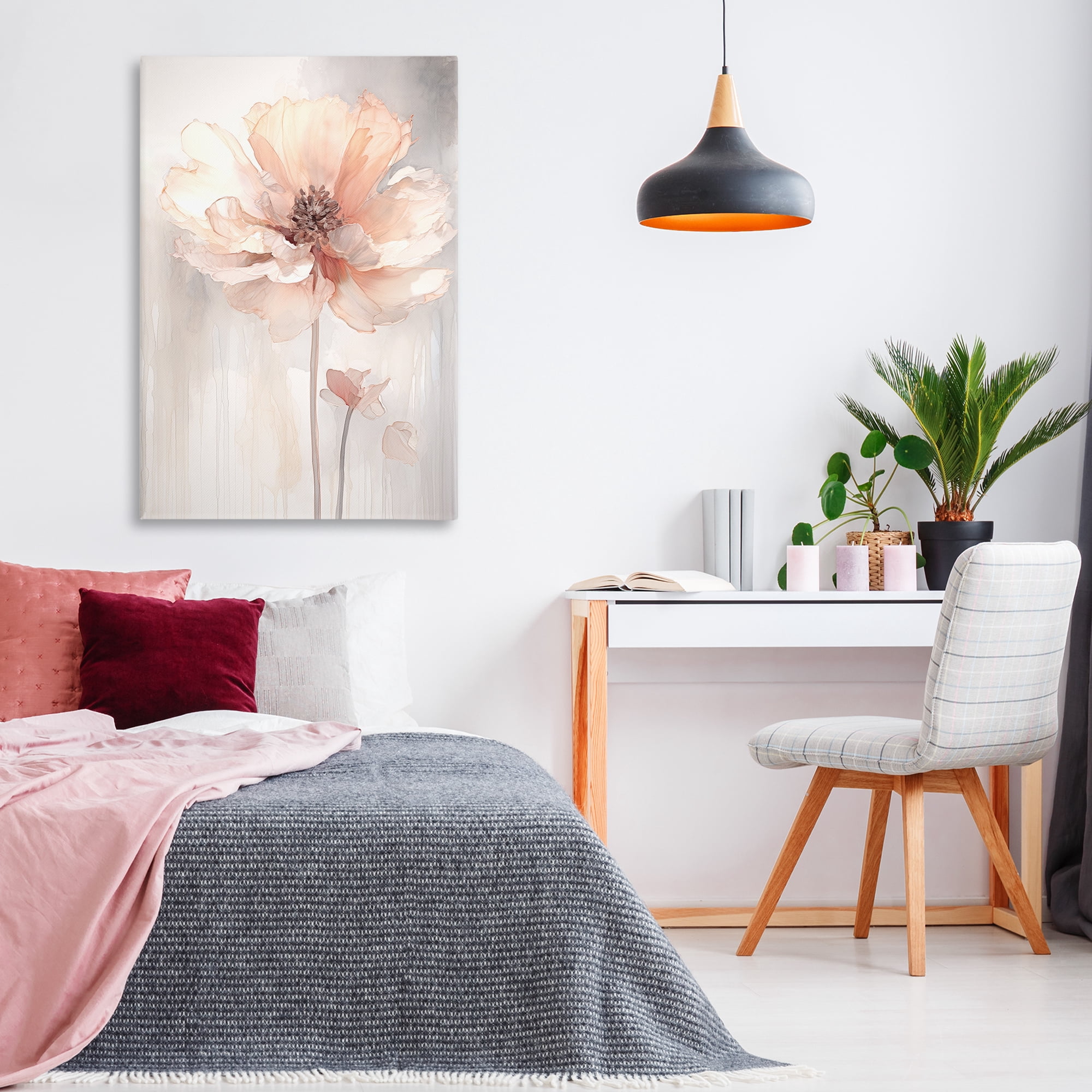 Stupell Industries Pastel Blush Flower Plants & Flowers Painting Wrapped Canvas Art Print Wall Art, 30 x 45