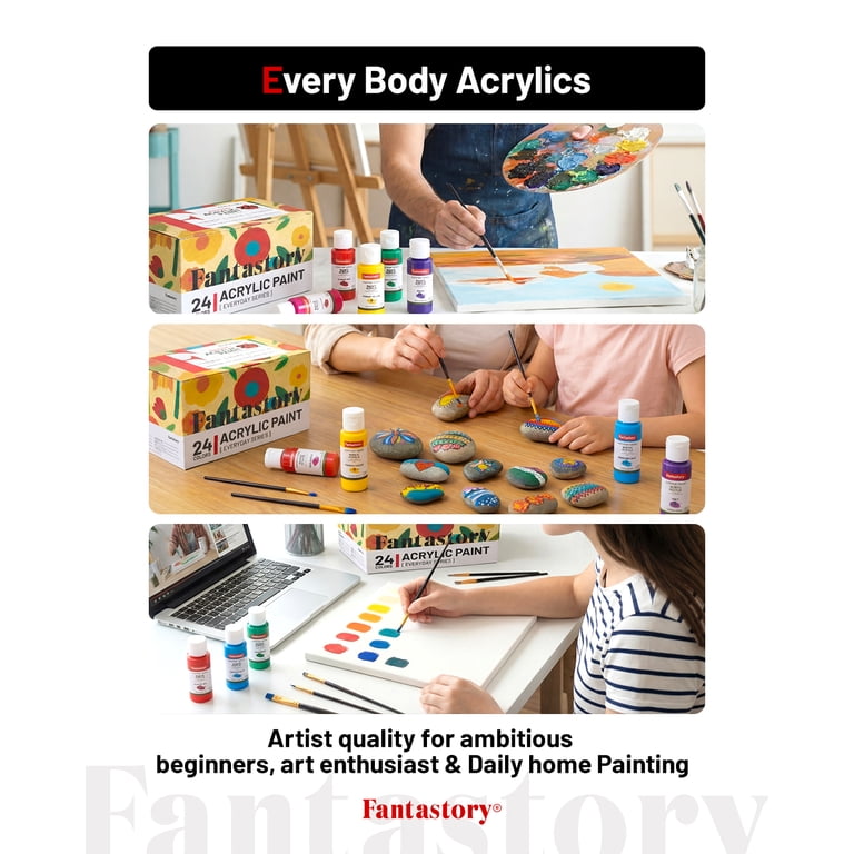 Fantastory Acrylic Paint Set, 24 Colors With 12 Brushes photo 6
