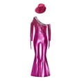 thumbnail image 5 of YiZYiF Girls Metallic Shiny Disco Hippie Jazz Dance Outfits Sequin Tassel Flare Jumpsuit with Hat Set Hot Pink 16, 5 of 7