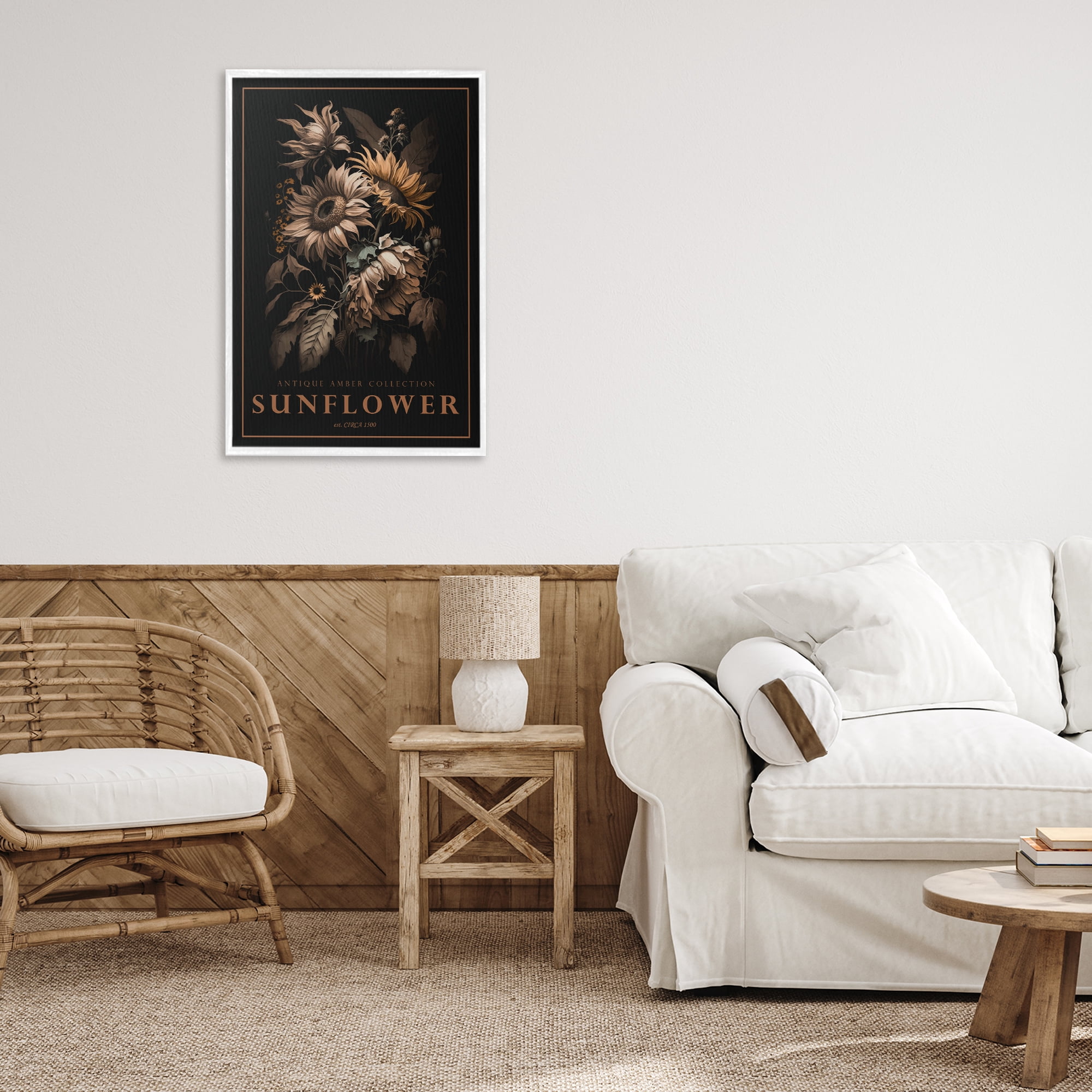 Stupell Industries Antique Sunflower Light White Framed Giclee Art, design by Chris Giampietro