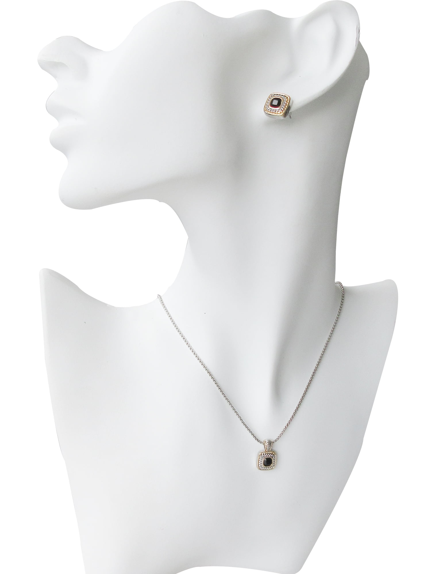 Time and Tru Women's Black Square Pendant Necklace and Earring Set