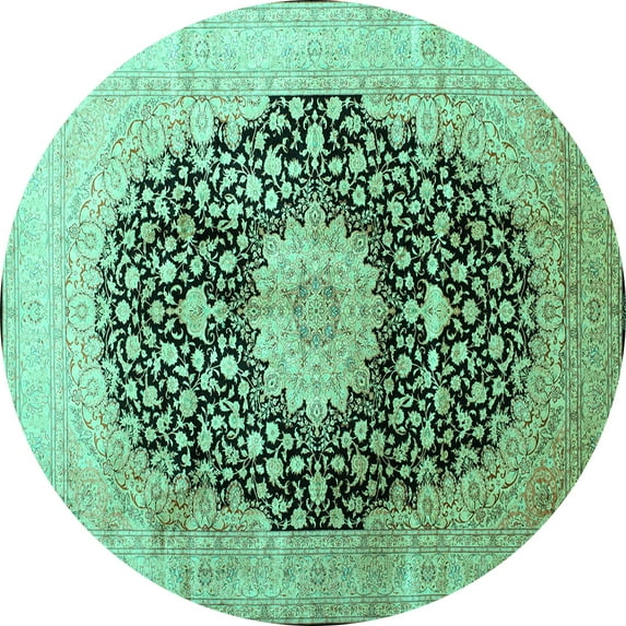 Ahgly Company Indoor Round Medallion Turquoise Blue Traditional Area Rugs, 4' Round
