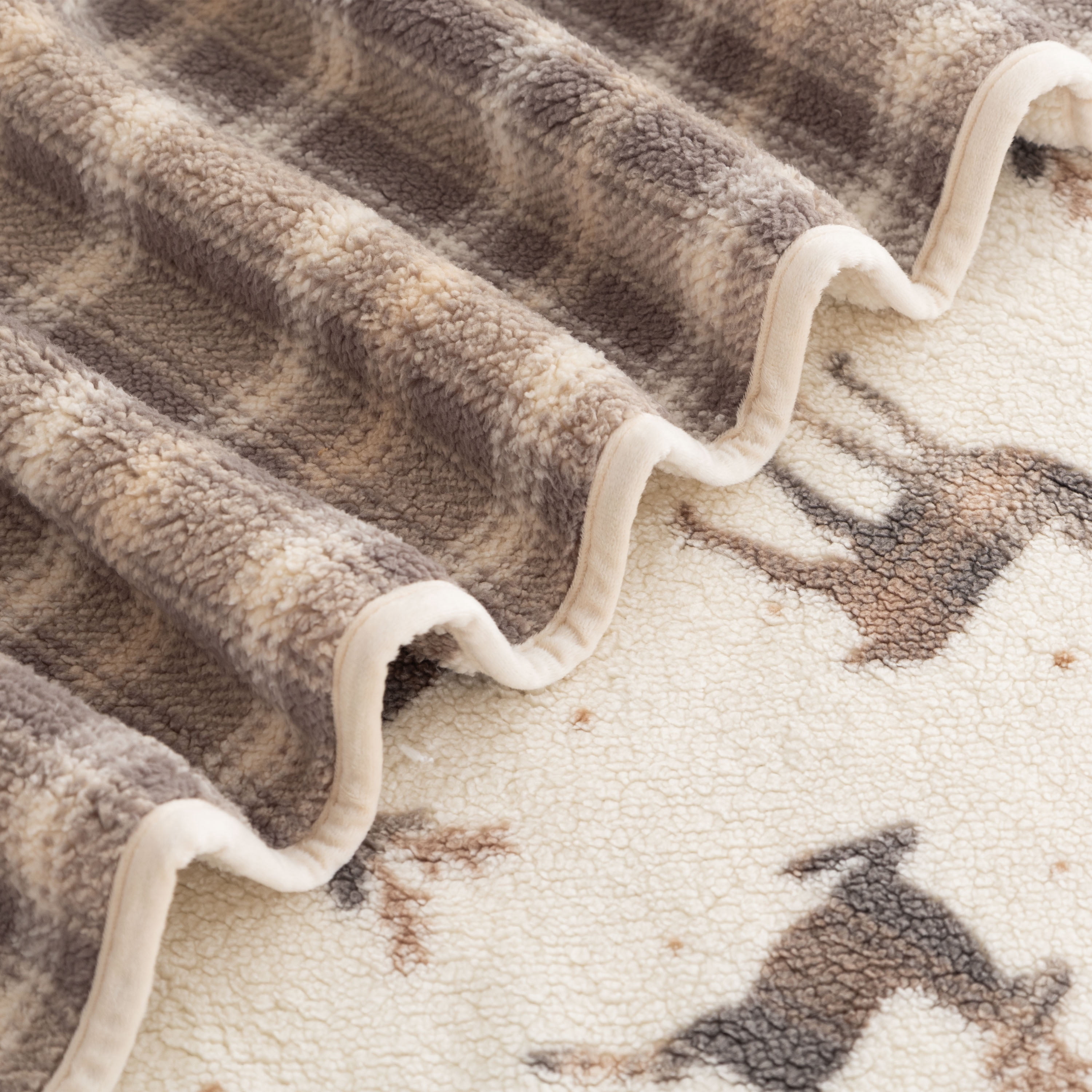 Berkshire Life Reversible Printed Hampshire Soft Throw Blanket, Standard Size, Plaid Deer