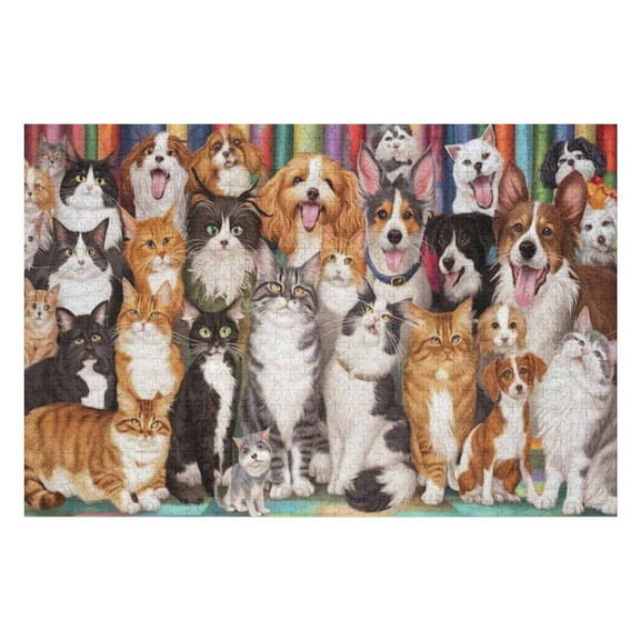 Puzzles for Adults 300 Pieces - Group Cats Dogs Front Puzzles for Family Games, Puzzle for Gifts, Funny Puzzle for Education