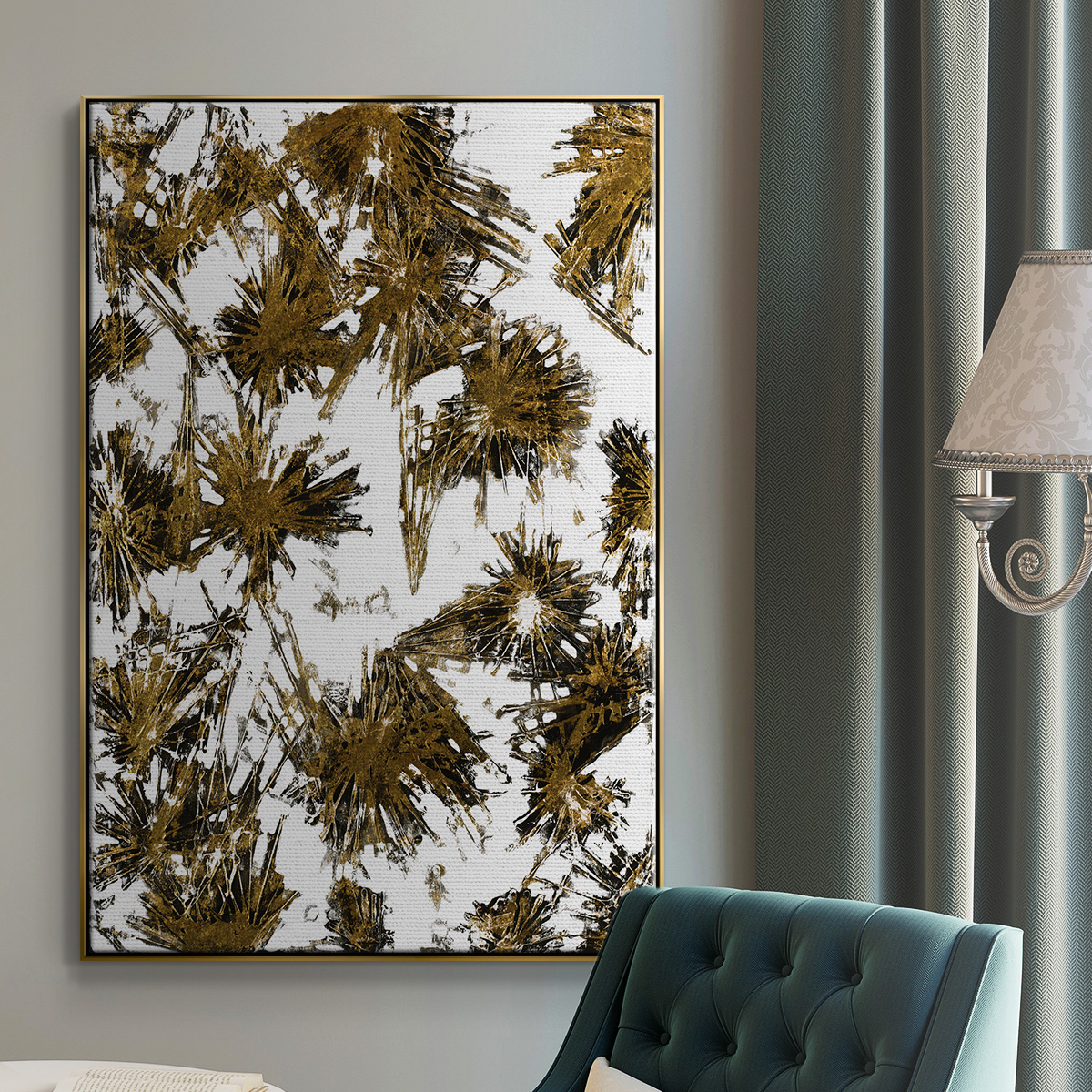 Fireworks Framed Premium Gallery Wrapped Canvas - Ready to Hang - 25 x 37 - Gold Floating Frame