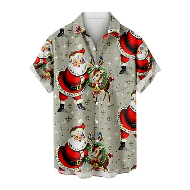 Tops Para Hombre Tops Con Estampado Navideño Botones Casuales Playa Camisa de Manga Corta Descubierta Sin Posicionamiento Blusa Odeerbi ODB179625