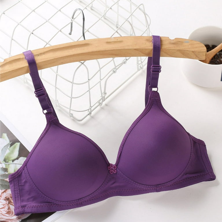 Cotton Essentials Lace-Trim Unlined Bra in Purple