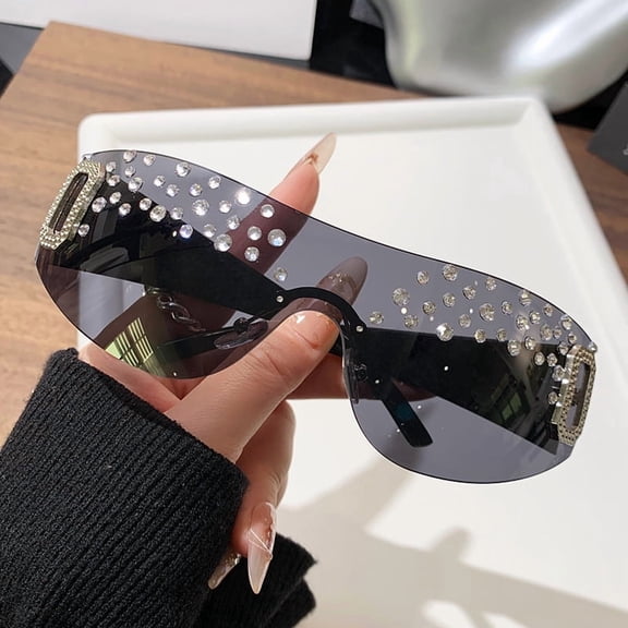 Frameless diamond sunglasses for women, fashionable square-framed sunglasses