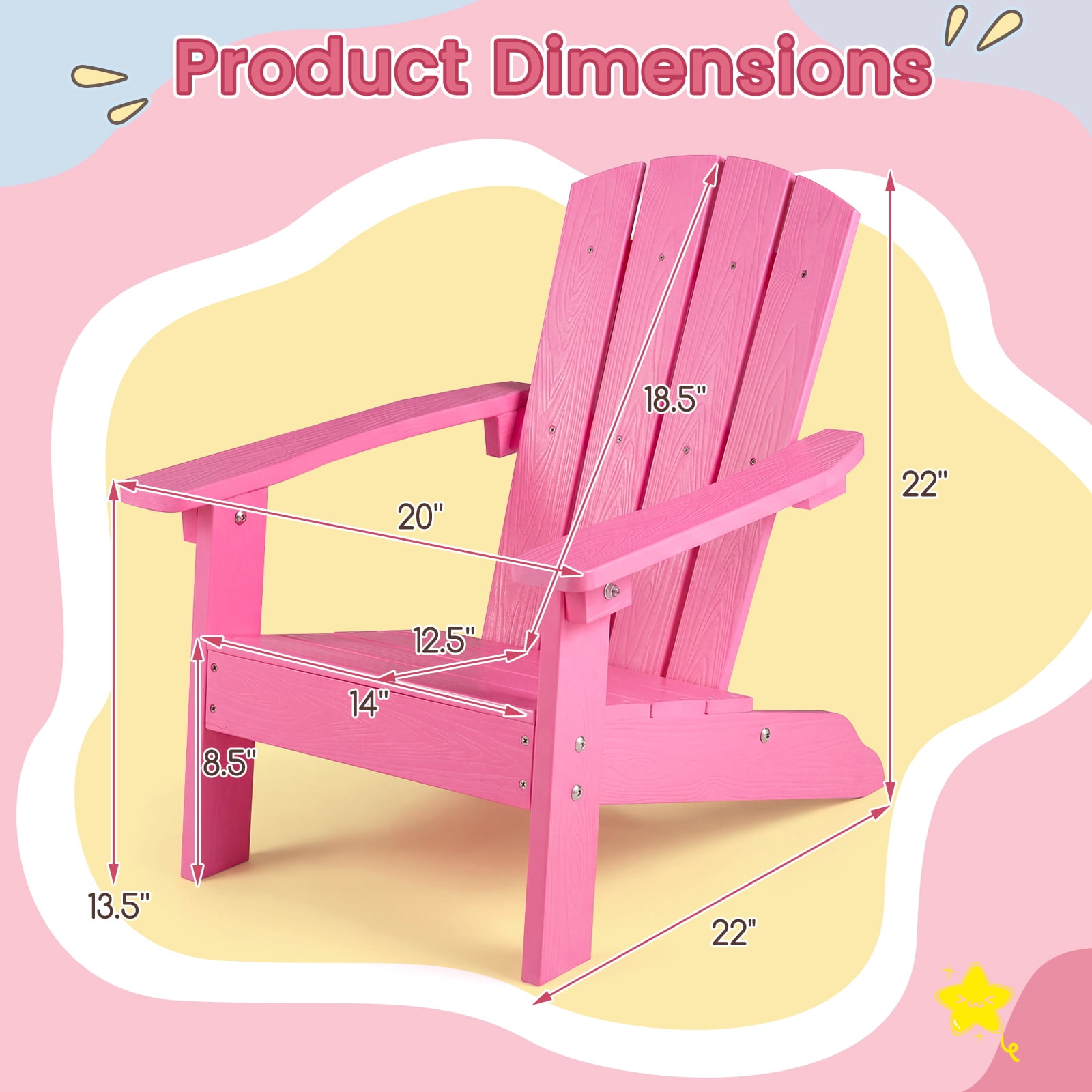Costway Kids Adirondack Chair with High Backrest Armrests Fire Pit Chair for Kids Ages 3-8 Pink