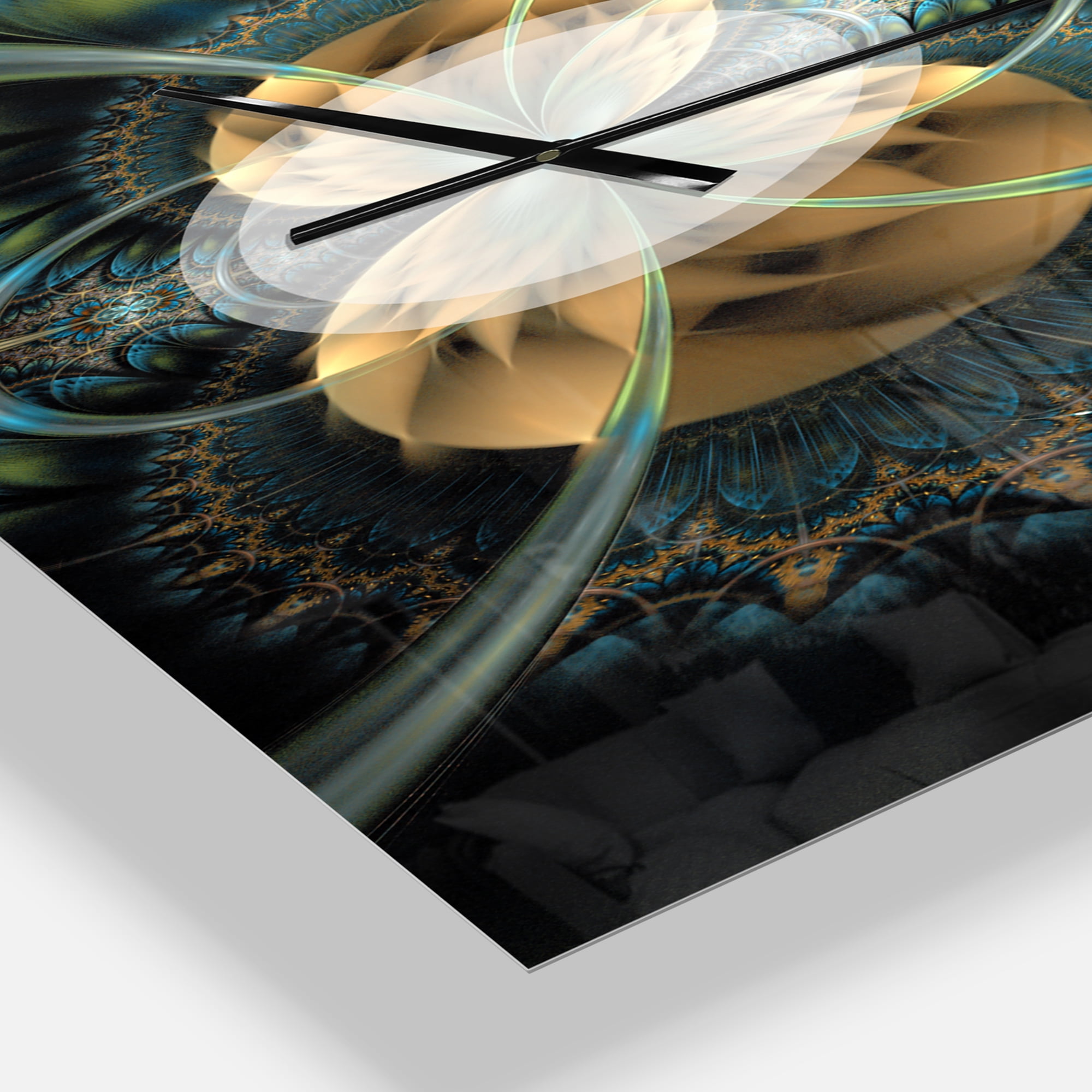 Designart 'Symmetrical Blue Gold Fractal Flower' Modern Wall Clock
