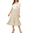 thumbnail image 2 of Unique Bargains Women's Floral Elastic Waist Chiffon Tiered A-Line Maxi Skirt XL White A, 2 of 6