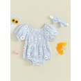 thumbnail image 5 of Newborn Girl Outfit, 6 12 18 24M Short Sleeve Pleated Flower Print Bodysuit with Headband Summer Clothes, 5 of 10