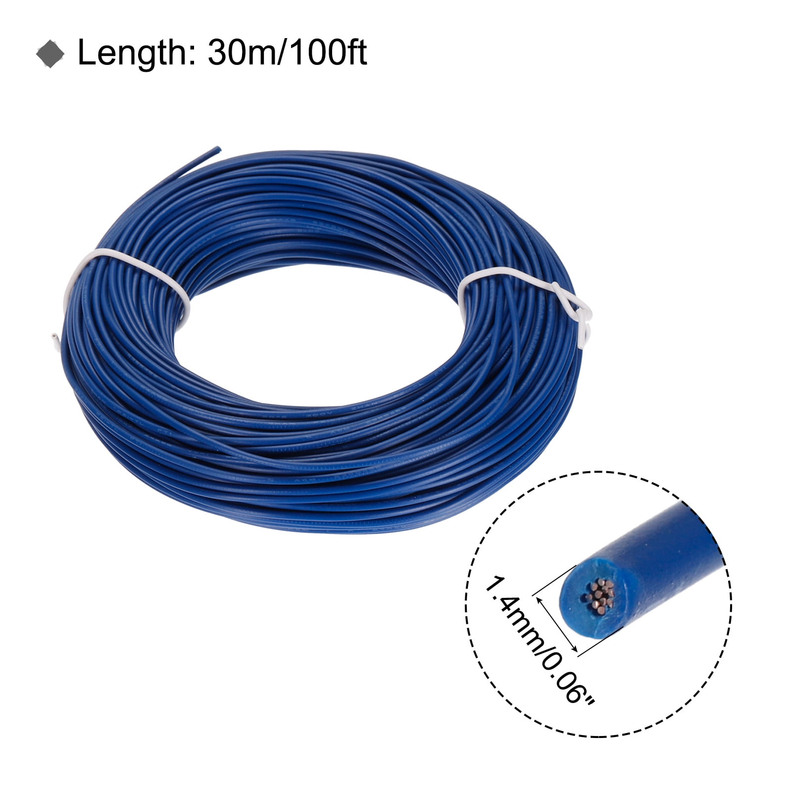 UL1007 24AWG Gauge Stranded Hook-Up Wires, Electrical Wire Tinned Copper Wire 30m/100ft Blue