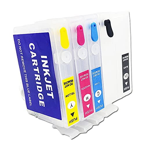 Empty Refillable Ink Cartridges Compatible for WF7620 WF-7610 WF-7210 WF-7110 WF-7710 WF-7720 WF-3620 WF-3640 Printers Cyan 4Pcs Reusable Ink Cartridges Kit Deamos Sublimation Ink Cartridges 