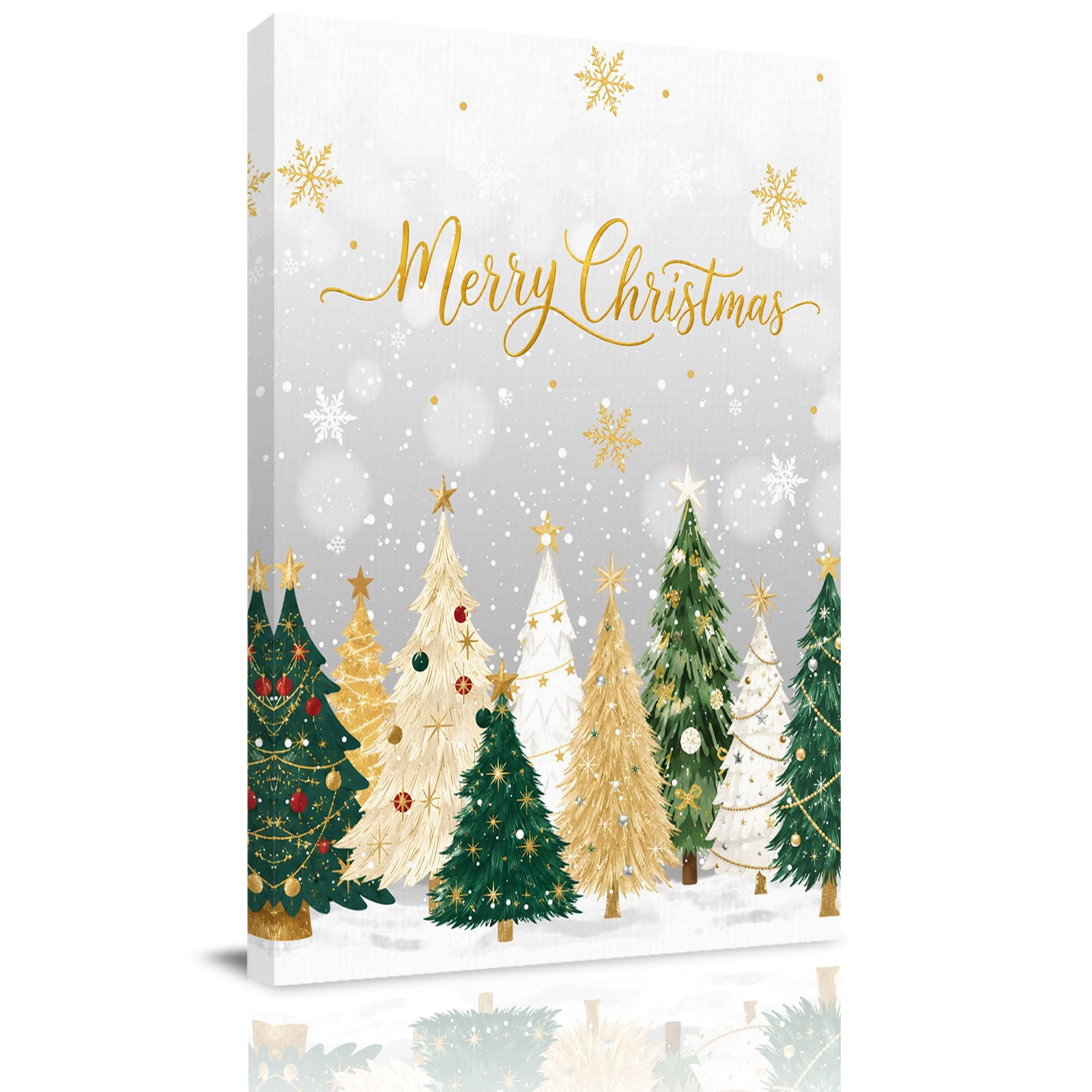 Canvas Wall Art Merry Christmas Framed Canvas Prints for Kitchen Bedroom Xmas Pine Trees Snowflake Winter Ombre Gray Small Gallery Wrapped Wall Decor for Home Office Gifts 8 x12 Ship Next Day