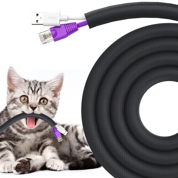 Dog and Cat Cord Protector 10ft-3/8inch,Flexible Cable Sleeve for Easy Cord Management,Protects Cables From Pets Chewing