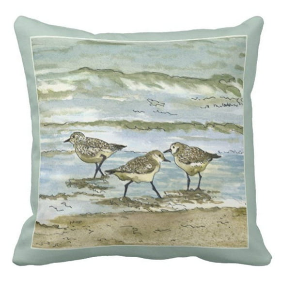 BOSDECO Ocean Sandpiper Beach Birds Watercolor in Sea Blue Kathie Pillowcase Cover 18x18 inch