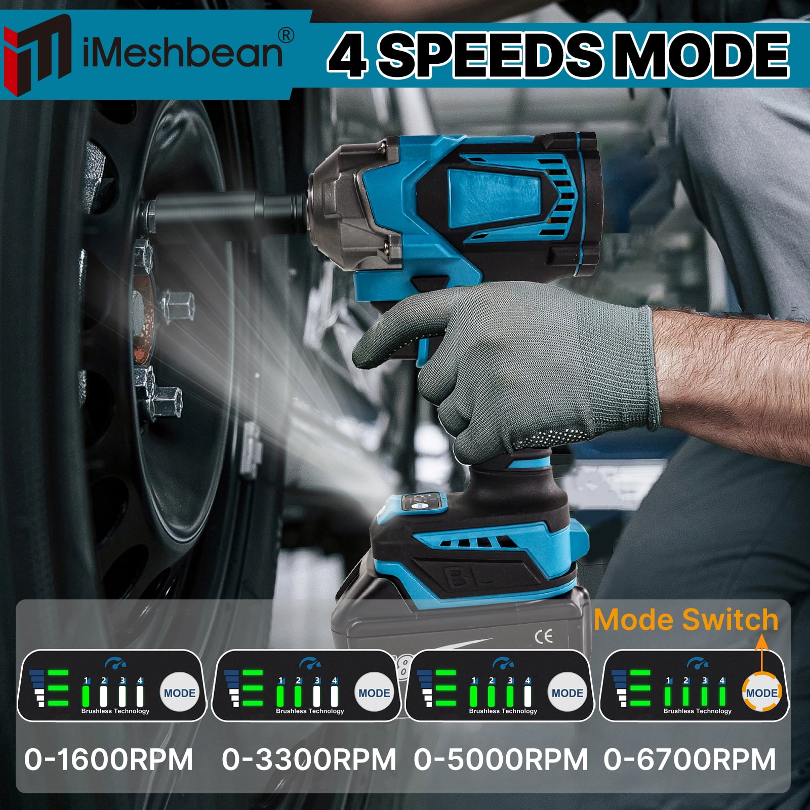 iMeshbean 21V Cordless Impact Wrench 1/2" 1200Nm High Torque Brushless Drill w/ 2 Battery