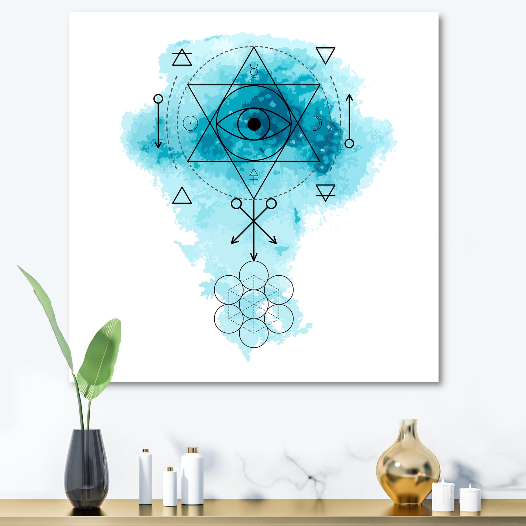 Designart ' Sacred Geometry and Symbol of Alchemy II ' Bohemian & Eclectic Canvas Wall Art Print