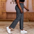 thumbnail image 6 of Miluxas Women's Strechy High Waisted Cropped Jeans Faux Denim Casual Cargo Trousers with Pockets Gray, 6 of 8
