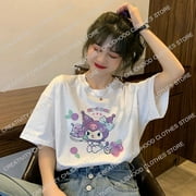 Kuromi T-shirt Women Cotton Fashion Tees Shirts Kawaii Sanrio Melody Cartoon Oversize Harajuku Casual Clothes Streetwear Y2K Top