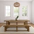 thumbnail image 2 of 94" Classic Solid Wood Dining Table Set with 2 Benches, Pecan Wirebrush, 2 of 8