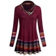 thumbnail image 1 of Sudadera tipo túnica Miusey para mujer, cuello vuelto, estampado de renos, color rojo vino, 1 of 4