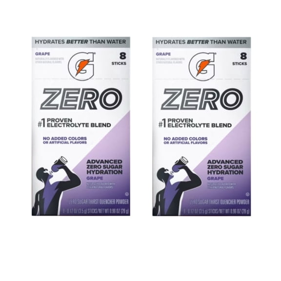 Gatorade Zero Advanced Zero Sugar Hydration Grape Thirst Quencher Powder Drink Mix Sticks – 8 Count (2 Pack)