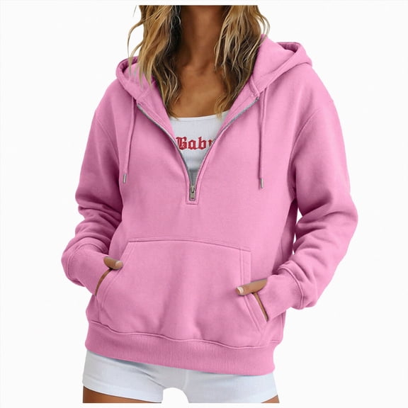 vigerkar Women's Half Zip Pullover Fleece Hoodie Oversized and Lightweight Long Sleeve Casual Sweatshirt with Cozy Hood (Pink, S)