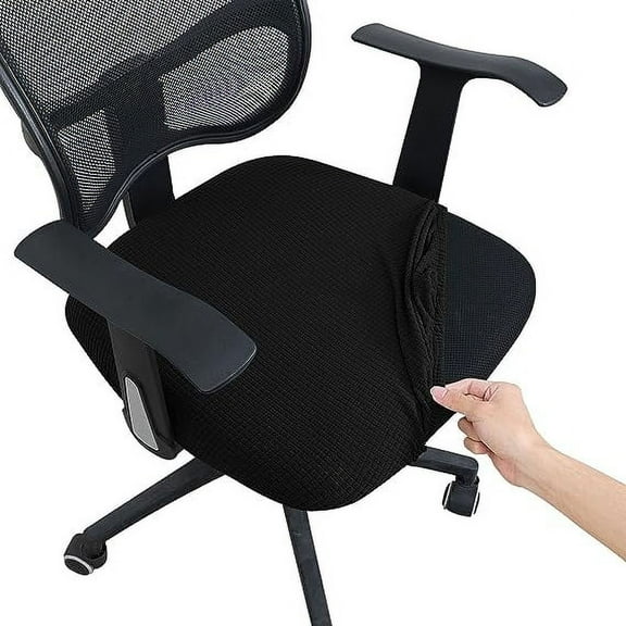 Namzi Office Desk Chair Seat Covers Stretch Water Resistant Jacquard Computer Chair Seat Cushion Slipcovers-Black