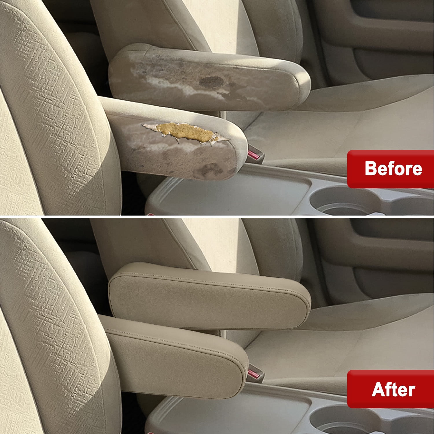 KBH 2 PCS Car Front Seat Armrest Covers for Honda CR-V Accessories 2001-2006, Arm Rest Protector Cover Leather Interior, Beige