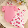 thumbnail image 4 of CAICJ98 Baby Girl Summer Clothes Cute Outfits Short Sleeve Romper Overall Skirt Dress Headband 3Pcs Infant Newborn Outfit (Pink,12-18 Months), 4 of 7