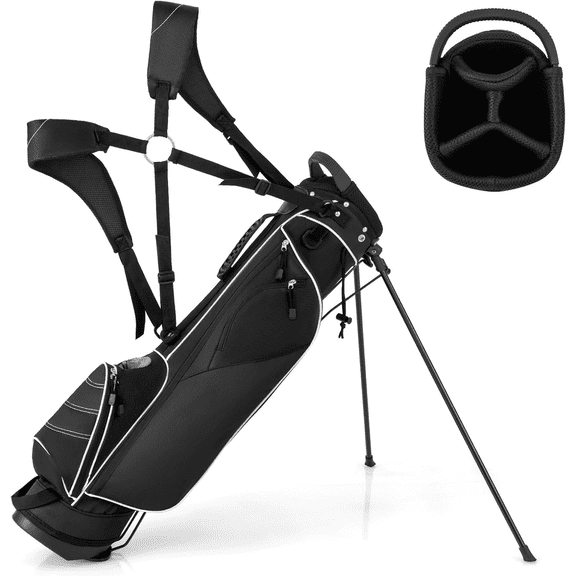 This golf club holder bag is lightweight and portable, featuring 4 compartments and 4 extra storage pockets for easy carrying.