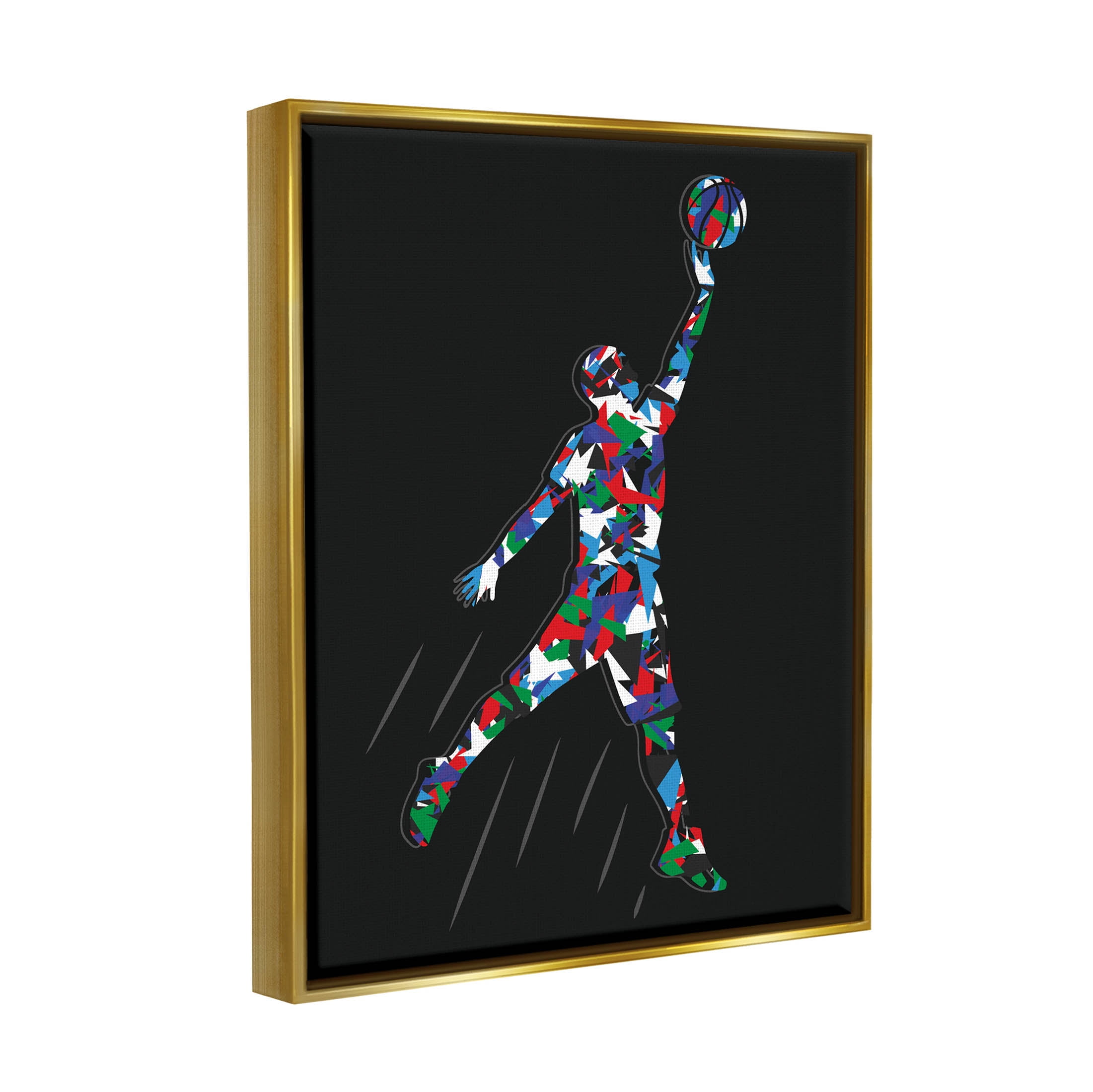 Stupell Industries Basketball Player Abstract Pattern Graphic Art Metallic Gold Floating Framed Canvas Print Wall Art, Design by Arrolynn Weiderhold